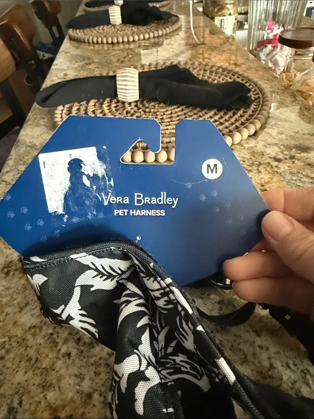 Vera Bradley Medium Black and White Floral Dog Harness
